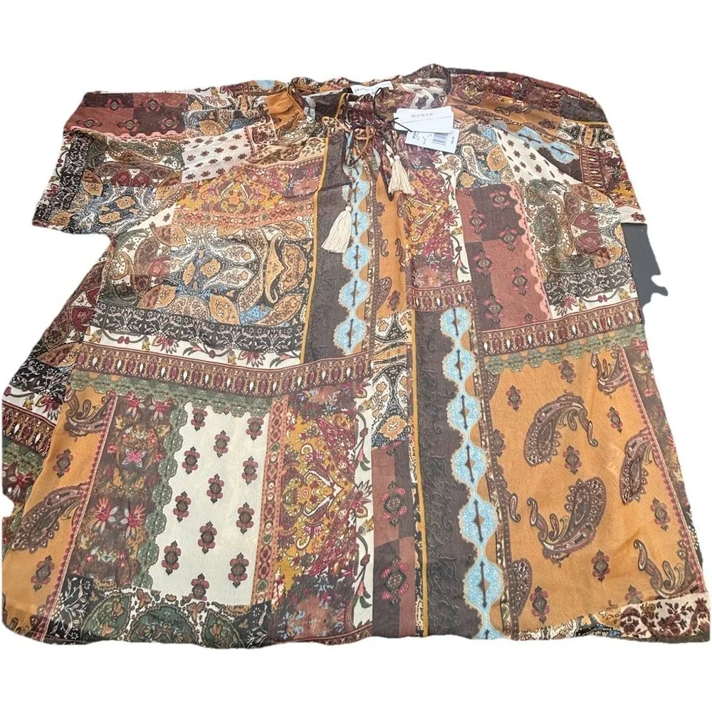 Chelsea Theodore Shirt Womens 3XL Paisley Ruffle Neck Party Peasant Blouse